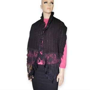 Betsey Johnson Vintage 00s Black Textured Knit Lace Shawl Wrap Romantic Goth